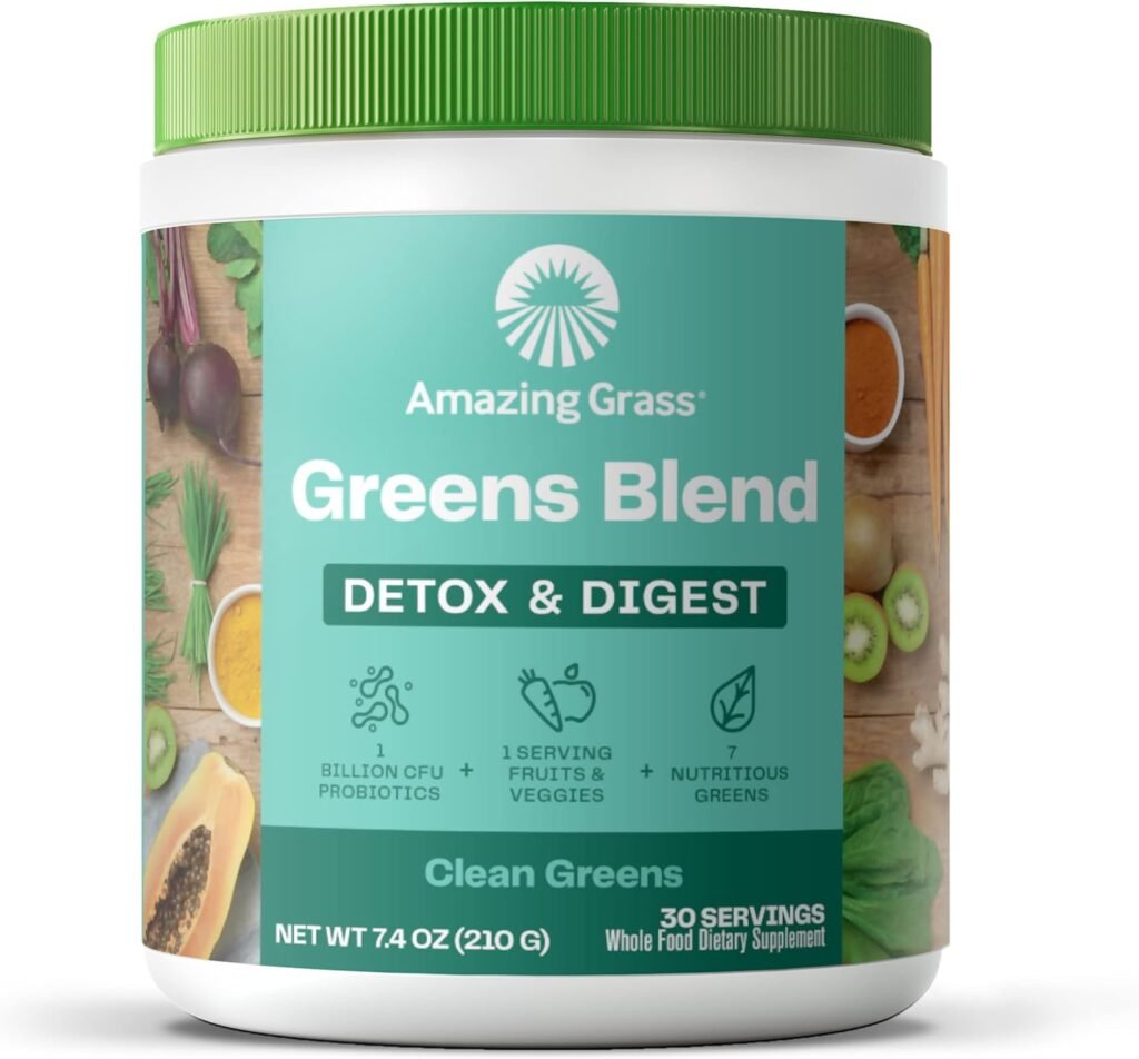 Amazing Grass Greens Superfood Detox  Digest: Greens Powder with Digestive Enzymes  Probiotics, Clean Green, 30 Servings (Packaging May Vary)