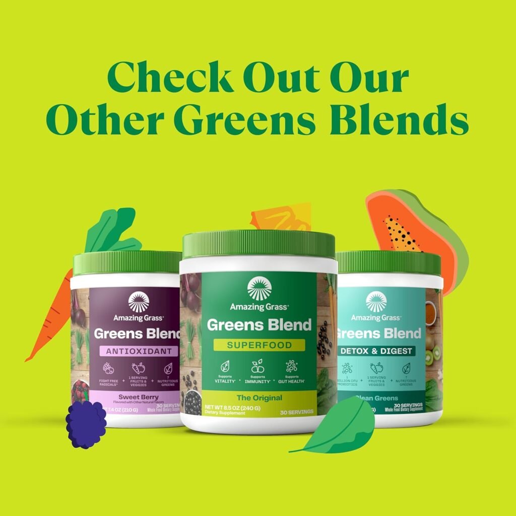 Amazing Grass Greens Superfood Powder: Greens Powder with Digestive Enzymes  Probiotics, Organic Spirulina, Chlorella, and Beet Root Powder, Berry, 30 Servings (Packaging May Vary)