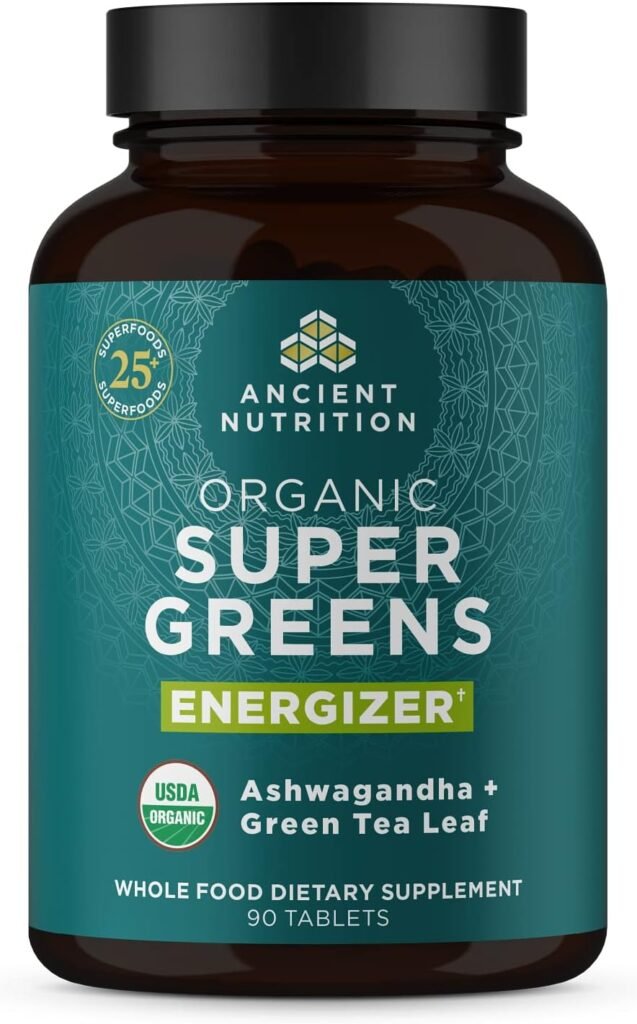 Ancient Nutrition Super Greens with Probiotics, Organic Superfood Tablets Made from Spirulina, Chlorella, Moringa, and a Resilient Probiotic, 30 Servings, 90 Count