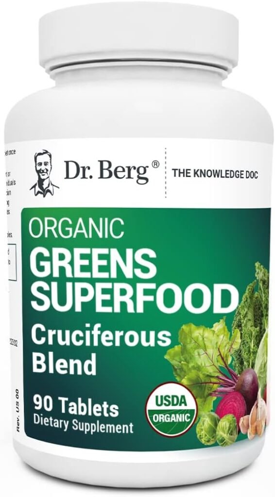 Dr. Bergs Greens Superfood Cruciferous Vegetable Tablets - Vegetable Supplements for Adults w/ 11 Phytonutrient Super Greens Tablets - Energy, Immune System  Liver Veggie Tablets - 90 Tablets