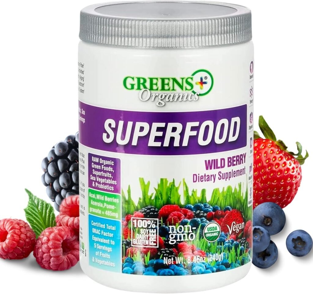 Greens+ Organic RAW Superfood Powder, Super Blend Immune Support, Morning Kick, Energy Boost, Nutrition Vibrant Health, Dietary Supplement, Vegan Soy/Dairy/Gluten Free(8.46oz)