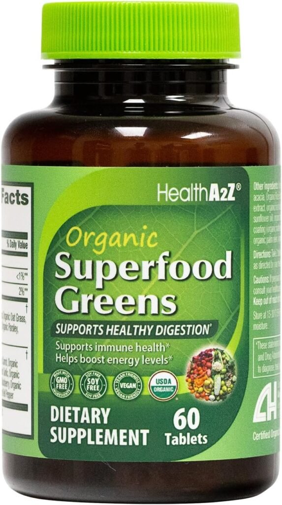 HealthA2Z® Organic Superfood Greens | 60 Tablets | Dietary Supplement | Greens Blend 720mg | Fruits  Veggies Blend 580mg