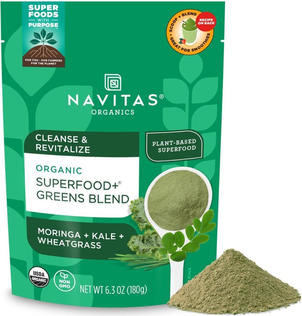 Navitas Organics Superfood+ Greens Blend for Detox Support (Moringa + Kale + Wheatgrass), 6.3oz Bag, 30 Servings — Organic, Non-GMO, Vegan, Gluten-Free, Keto  Paleo.…