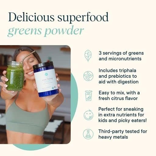 Ora Organic Greens Powder - Vegan, Gluten-Free, Organic Super Greens Drink for Energy and Detox | Antioxidants  Adaptogenic Herbs | 20+ Superfood Greens Blend - Citrus Flavor, 30 Servings