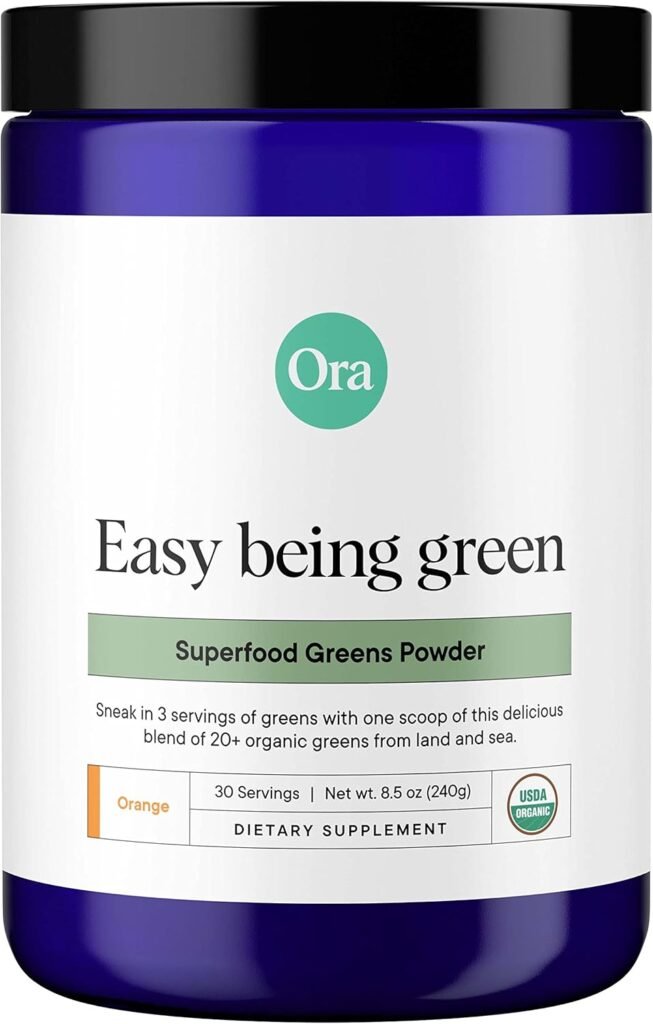 Ora Organic Greens Powder - Vegan, Gluten-Free, Organic Super Greens Drink for Energy and Detox | Antioxidants  Adaptogenic Herbs | 20+ Superfood Greens Blend - Citrus Flavor, 30 Servings