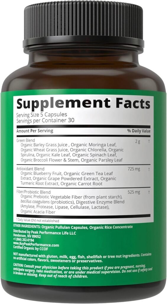 Organic Super Greens 150 Capsules - Green Juice Superfood Supplement with 25 All Natural Organic Ingredients. Max Energy and Detox Super Food Pills with Spirulina, Spinach, Kale, Turmeric, Probiotics