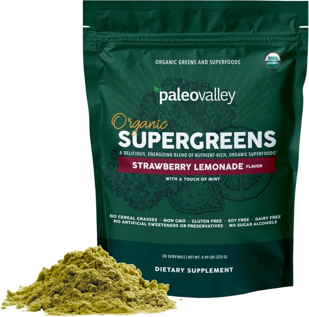 Paleovalley Organic Supergreens - Organic Greens Powder Superfood for Immune Support - Paleo Green Powder Blend - 28 Servings - 23 Organic Superfoods - Gluten Free, No Cereal Grasses, Soy or Grain