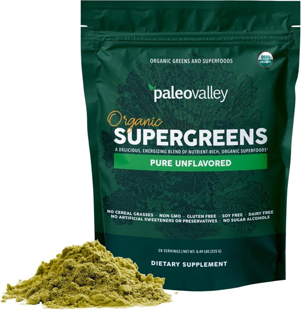 Paleovalley Organic Supergreens - Organic Greens Powder Superfood for Immune Support - Paleo Green Powder Blend - 28 Servings - 23 Organic Superfoods - Gluten Free, No Cereal Grasses, Soy or Grain