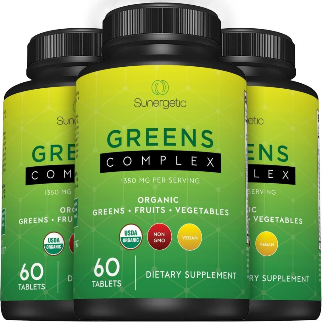 Premium USDA Organic Greens Superfood Tablets – Greens Superfood Powder Includes Veggies, Fruits  Polyphenols – Daily Greens Superfood Powder Supplement– 60 Greens Tablets