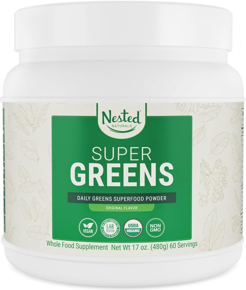 Super Greens Daily Greens Superfood Powder - Certified USDA Organic Green Powder w/20+ Whole Foods, Spirulina Powder, Wheat  Barley Grass - Probiotics, Fiber  Enzymes - Original Flavour, 30 Servings