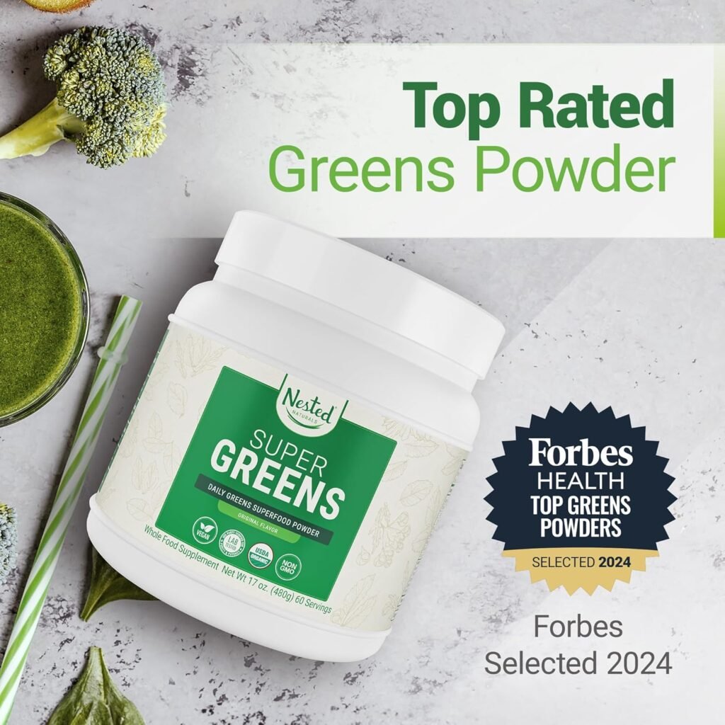 Super Greens Daily Greens Superfood Powder - Certified USDA Organic Green Powder w/20+ Whole Foods, Spirulina Powder, Wheat  Barley Grass - Probiotics, Fiber  Enzymes - Original Flavour, 30 Servings