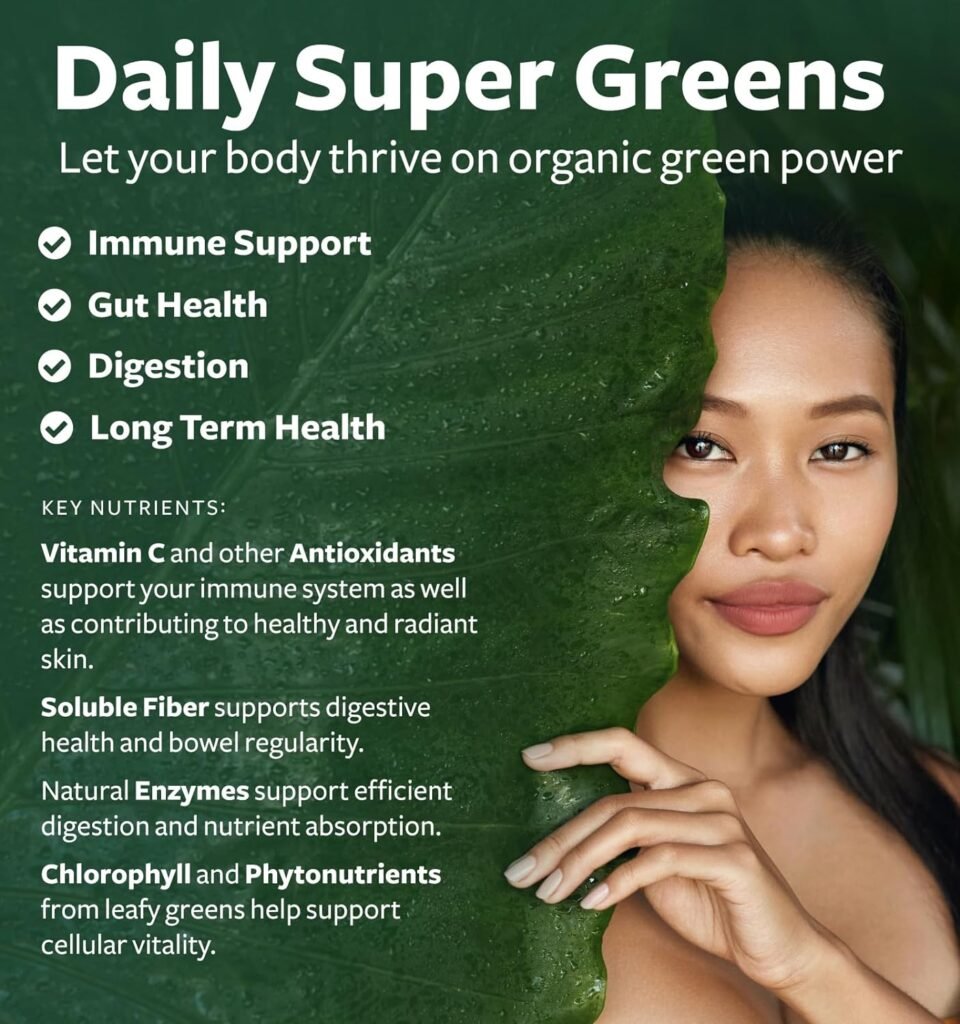 USDA Organic Greens Powder (180 Tablets) Convenient Pills - Complete Superfood Supplement with 28 Fruits  Vegetables - Super Antioxidants, Energy, Gut Health, and Immune Support (No Capsules)