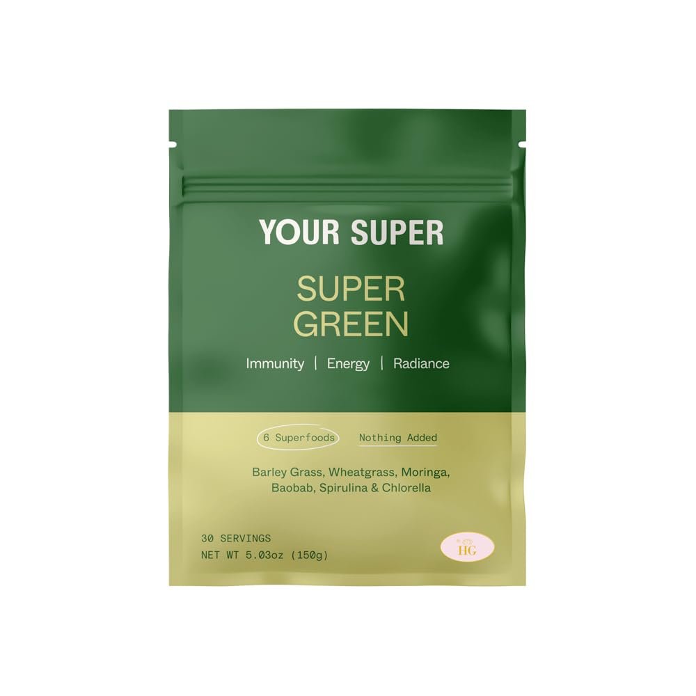 Your Super Organic Super Green Smoothie Mix – Superfood Powder for Natural Immune Support, Made with Wheatgrass, Barley Grass, Moringa, Spirulina, Chlorella  Baobab Powder (30 Servings)